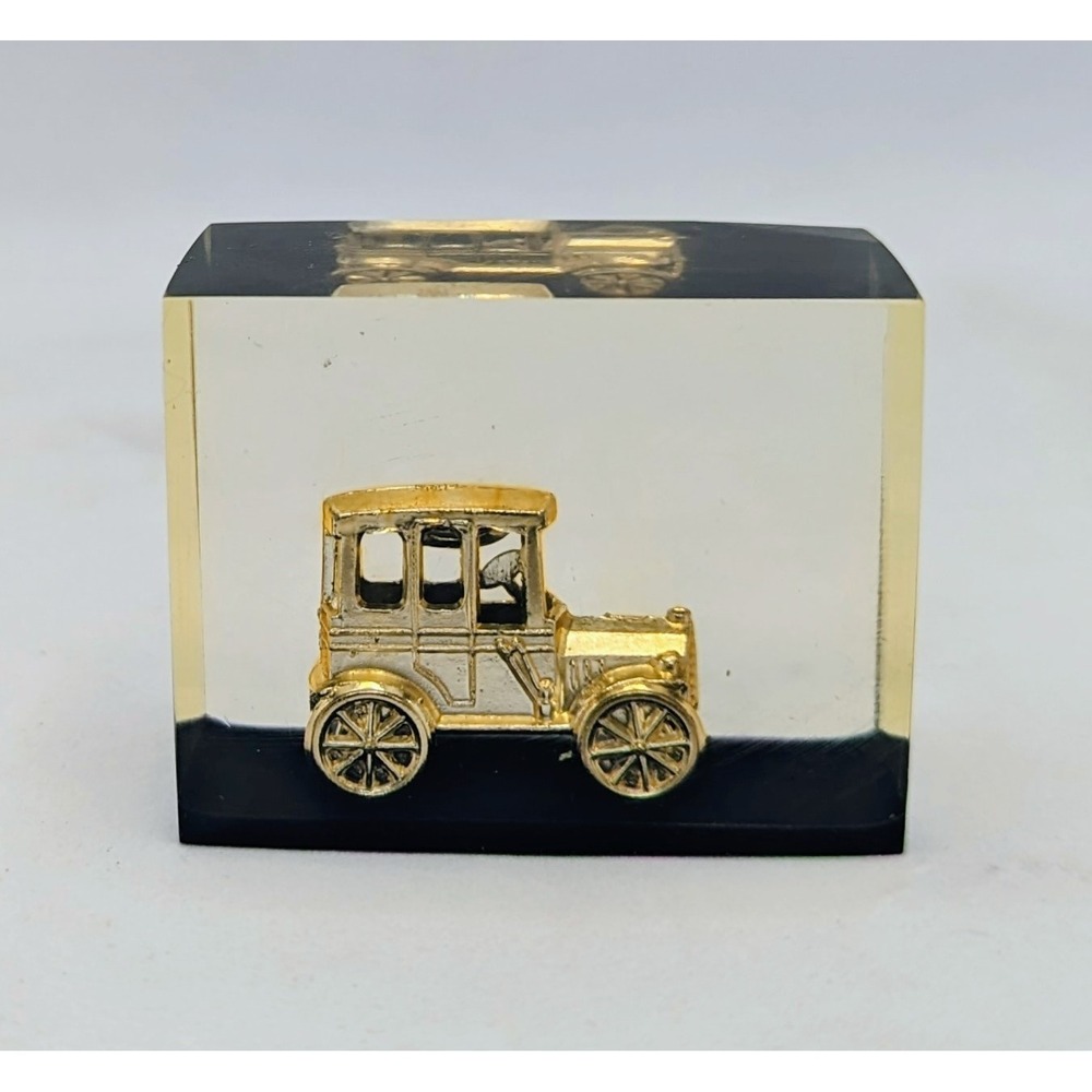 Vintage Acrylic Encased Antique Car Paperweight 2" Made In Japan